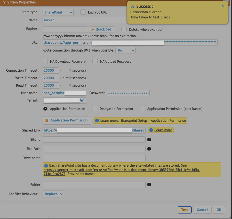 SharePoint Microsoft Graph REST API Application Client Secret/sharepoint_app_cleint_secret_vfs_success.png